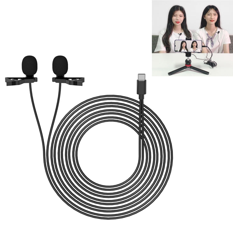 Typ-C-Schnittstelle Live-Übertragung Interview Mobiltelefon Doppelclip Lavalier Mikrofon, Länge: 2,5 m | #Elektroniktrade.ch#