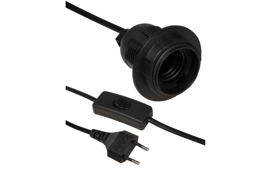 EURO-NETZKABEL MIT SCHNURSCHALTER UND E27 FASSUNG, 3,5M, Weiss/Schwarz