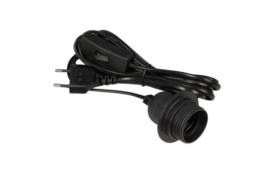 EURO-NETZKABEL MIT SCHNURSCHALTER UND E27 FASSUNG, 3,5M, Weiss/Schwarz