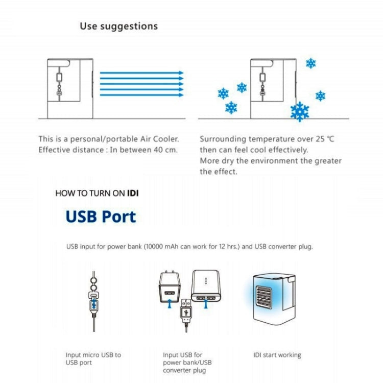 Mini-Klima Lüfter Luftkühlerreiniger mit 3 Geschwindigkeitsmodi