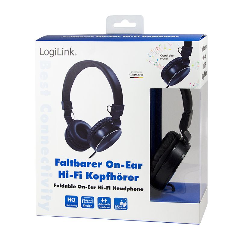 LogiLink Faltbarer Stereo Kopfhörer, schwarz