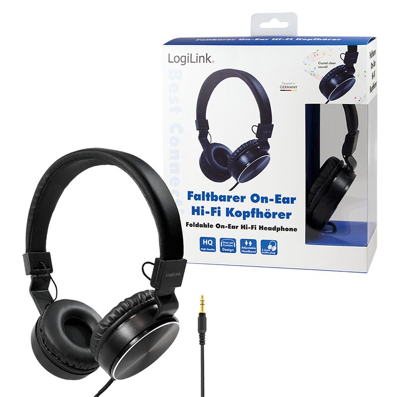 LogiLink Faltbarer Stereo Kopfhörer, schwarz