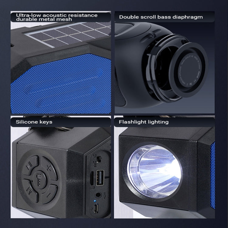 Outdoor Solar Bluetooth Lautsprecher mit FM / Taschenlampe / TF-Kartensteckplatz (Schwarz Blau)