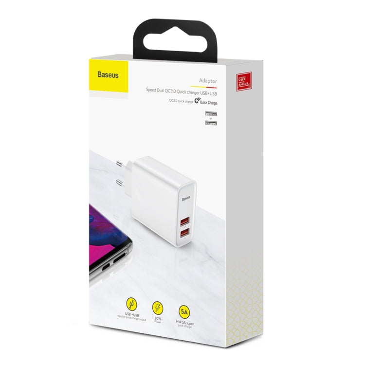 CW-YMS / FS 30W Dual-USB-Schnellladegerät der Baseus Speedy-Serie, EU-Stecker (weiß) | #Elektroniktrade.ch#