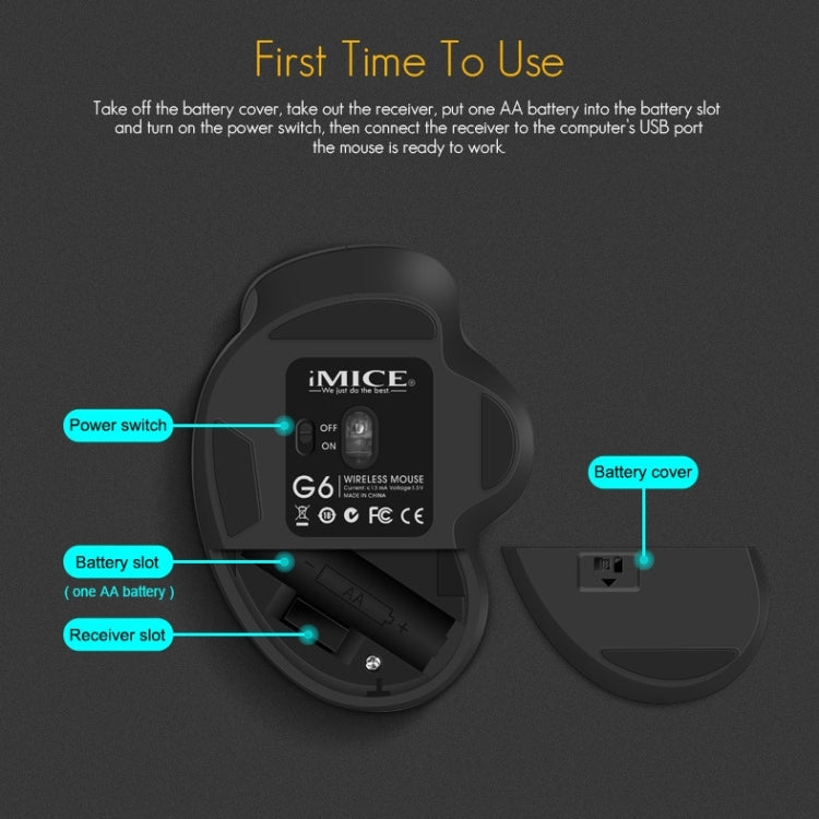 iMICE G6 Wireless-Maus 2,4 G Office-Maus 6-Tasten-Gaming-Maus (Grau)