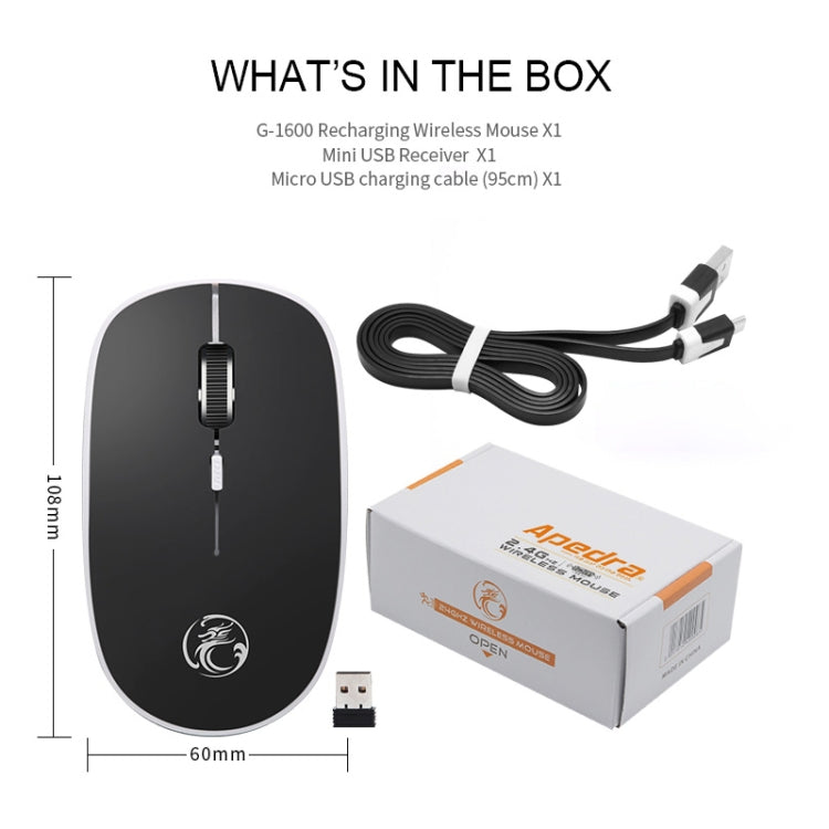 G-1600 4-Tasten 1600 DPI Mini-USB-Aufladung 2.4G Wireless Silent Mouse (Schwarz)