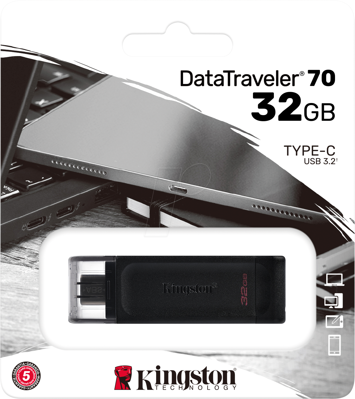 Kingston USB-Stick, 32 GB USB-C 3.2 Gen 1 DataTraveler 70 (Retoure) Verpackung Geöffnet