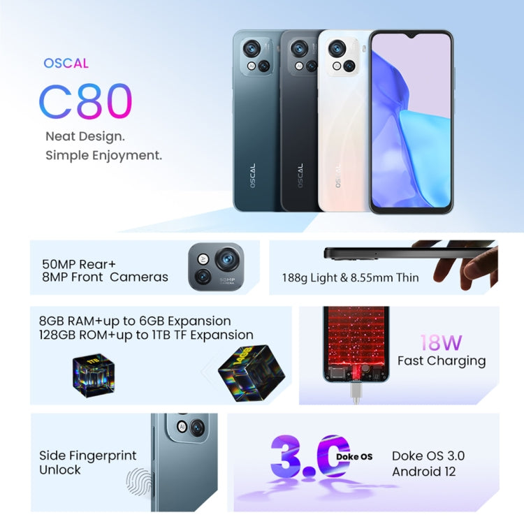 Blackview OSCAL C80, 8GB+128GB, 50MP Kamera