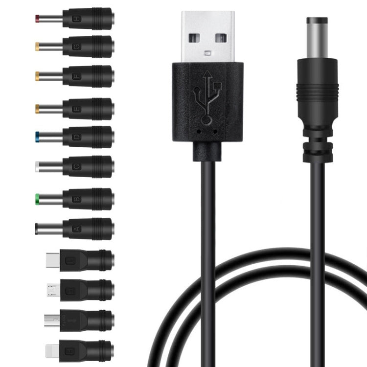 12 in 1 DC-Netzkabel USB-Multifunktionsaustausch-Stecker USB-Ladekabel (schwarz)