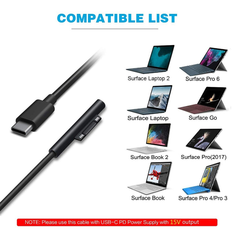 USB-C / Typ C-Stecker-Netzteil-Ladekabel für Microsoft Surface Pro 7/6/5/4/3 / Microsoft Surface Go