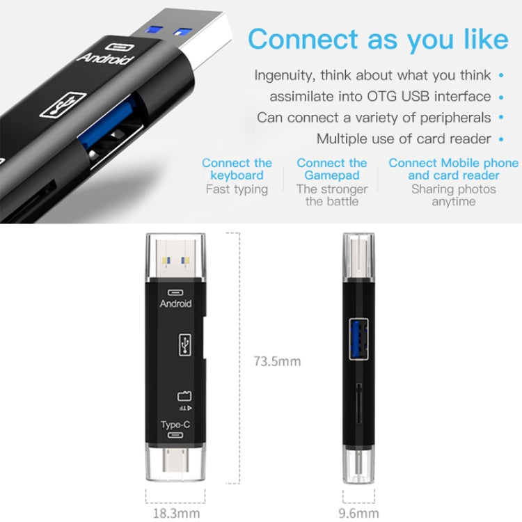 KUULAA KL-O08 5-in-1-Multifunktions-Kartenleser vom Typ C / USB-C, unterstützt Micro-USB / TF-Karte