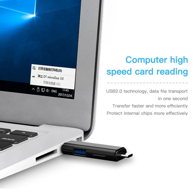 KUULAA KL-O08 5-in-1-Multifunktions-Kartenleser vom Typ C / USB-C, unterstützt Micro-USB / TF-Karte