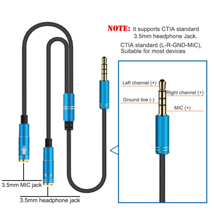 2 in 1 3,5 mm Stecker auf Dual 3,5 mm Buchse TPE Audiokabelteiler, Kabellänge: 32 cm
