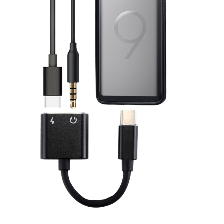 2 in 1 3,5-mm-USB-C / Typ-C-Audio-Ladekonverter-Adapter (schwarz)