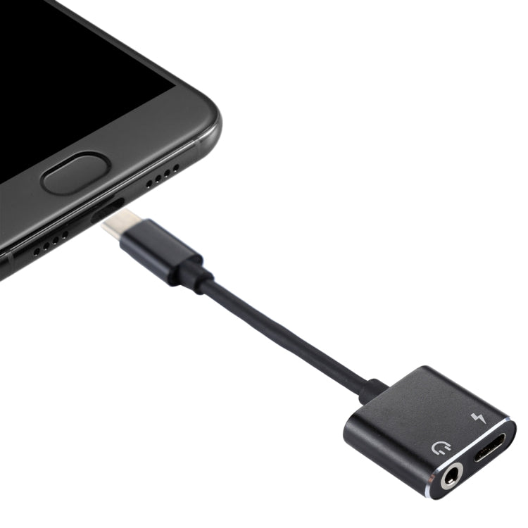 2 in 1 3,5-mm-USB-C / Typ-C-Audio-Ladekonverter-Adapter (schwarz)