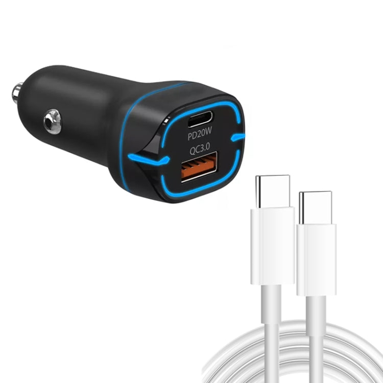 38 W PD20 W + QC3.0 USB-Autoladegerät mit Typ-C-Datenkabel, 1m