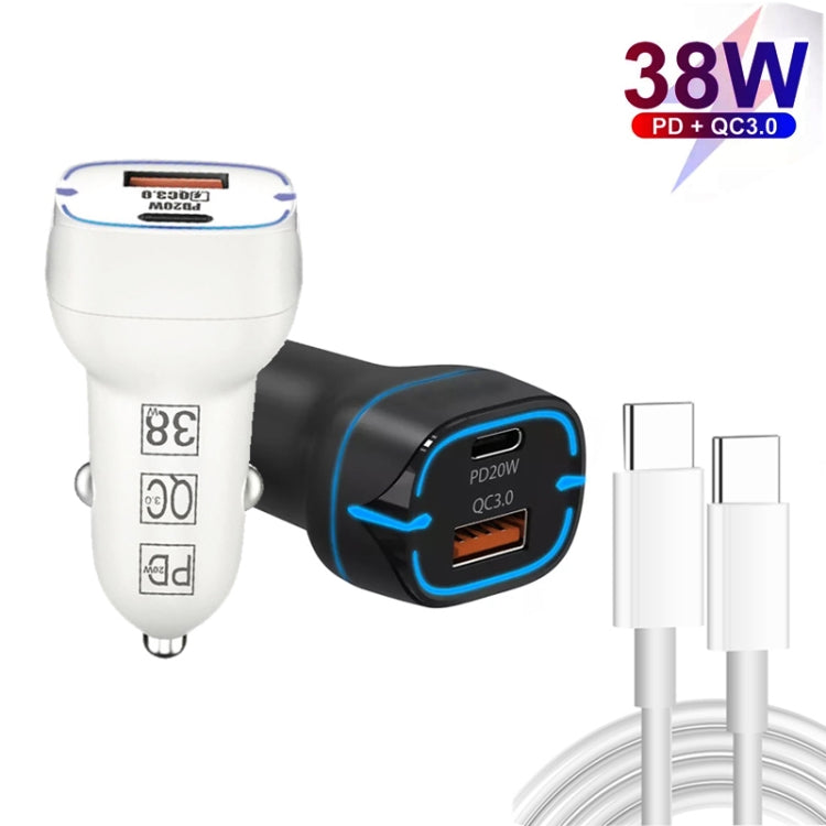 38 W PD20 W + QC3.0 USB-Autoladegerät mit Typ-C-Datenkabel, 1m