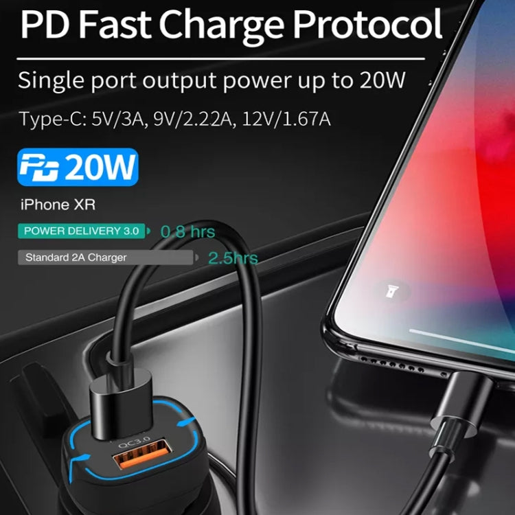 38 W PD20 W + QC3.0 USB-Autoladegerät mit Typ-C-Datenkabel, 1m