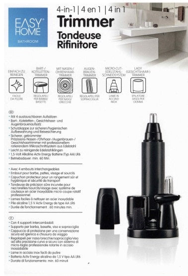 EASY HOME 4 in 1 Nasen-/Ohren-, Bart Haar Trimmer