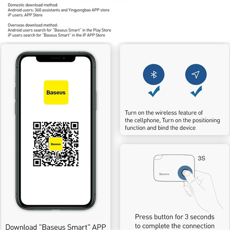 BASEUS ZLFDQT2-02 Smart Bluetooth Gerät gegen Verlust Zwei-Wege-Alarm Gerät gegen Verlust, Stil: T2 Lanyard (Weiß) | #Elektroniktrade.ch#