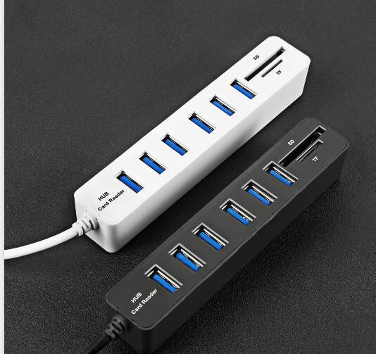 Multi USB 2.0 Hub USB Splitter Hochgeschwindigkeit 6 Ports mit TF SD Kartenleser (weiß) | #Elektroniktrade.ch#