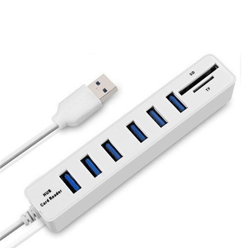 Multi USB 2.0 Hub USB Splitter Hochgeschwindigkeit 6 Ports mit TF SD Kartenleser (weiß) | #Elektroniktrade.ch#