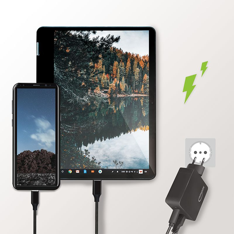 Netzteil Adapter, 1x USB-C PD Port & 1x USB-A QC Port, 18W