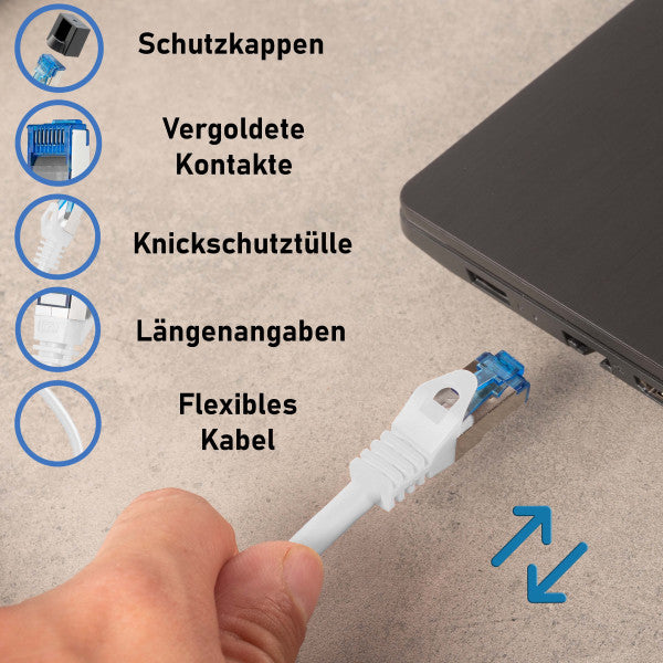 BIGtec CAT7 Patchkabel weiß Netzwerkkabel 1m/3m/7.5m/10m