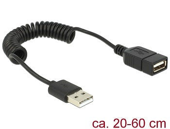 Delock Verlängerungskabel USB 2.0-A Stecker / Buchse Spiralkabel Elektroniktrade Switzerland