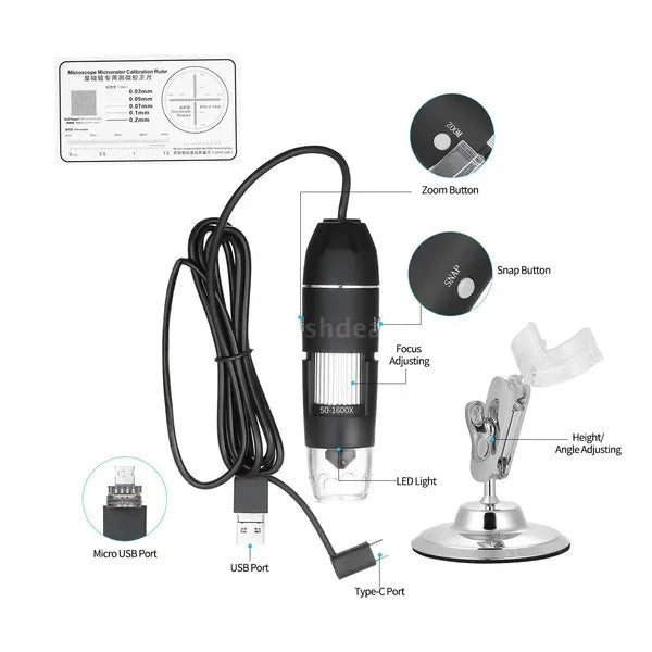 Elektroniktrade 1600X Tragbares 8-LED-Lichtlupe USB-Handmikroskop Elektroniktrade Switzerland
