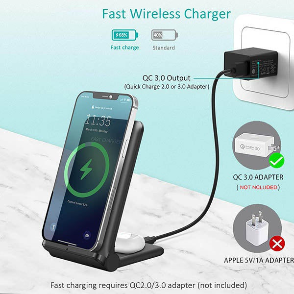 Elektroniktrade 2-in-1-Qi-Wireless-Ladegerät Faltbare Schnellladestation Elektroniktrade Switzerland