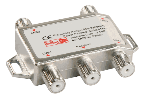 Elektroniktrade DiSEqC Positionsumschalter 4/1 4x Single LNB auf 1 Teilnehmer, A-E Elektroniktrade Switzerland