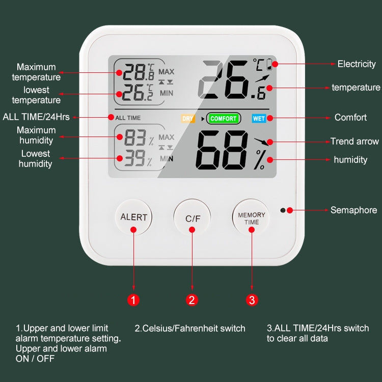 Elektroniktrade Multifunktions-Großbild-Haushalts-Thermometer-Hygrometer (weiß) elektroniktrade Switzerland