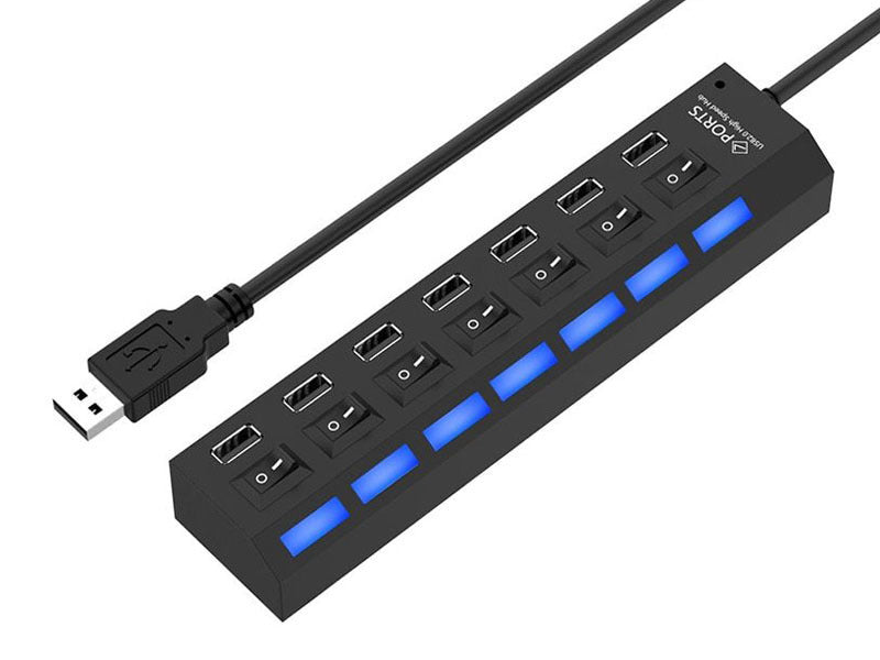 USB 2.0 HUB 7 Port mit Ein-/Aus-Schaltern und LED