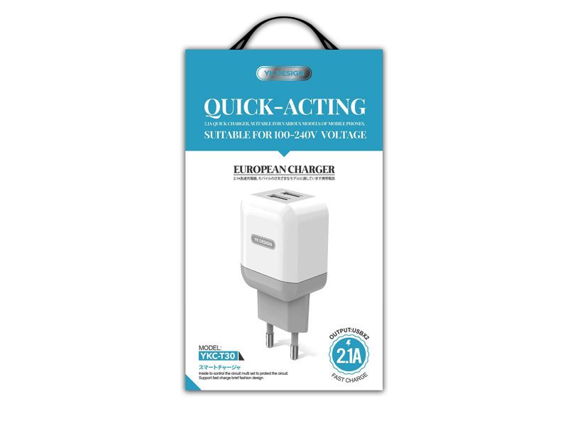 YK-Design Ladeadapter 2xUSB 2.1A incl. Type-C oder MicroUSB Kabel