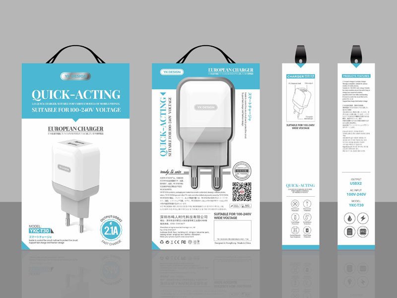 YK-Design Ladeadapter 2xUSB 2.1A incl. Type-C oder MicroUSB Kabel