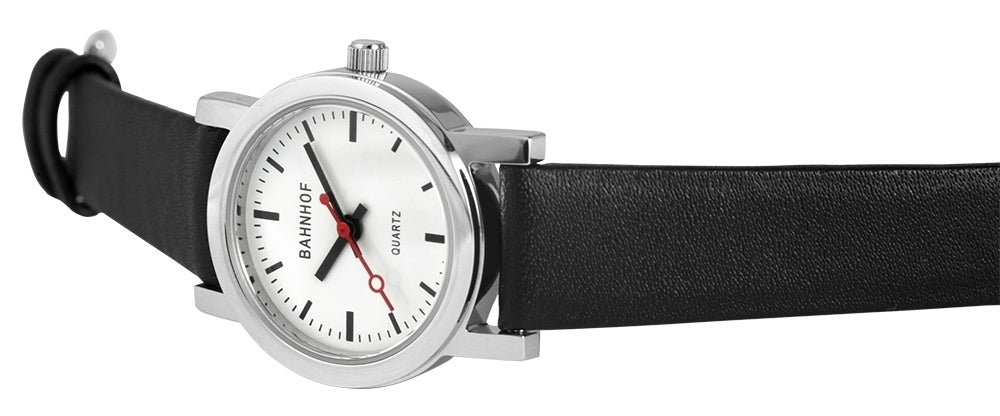 Bahnhof Damenuhr mit Echtlederarmband