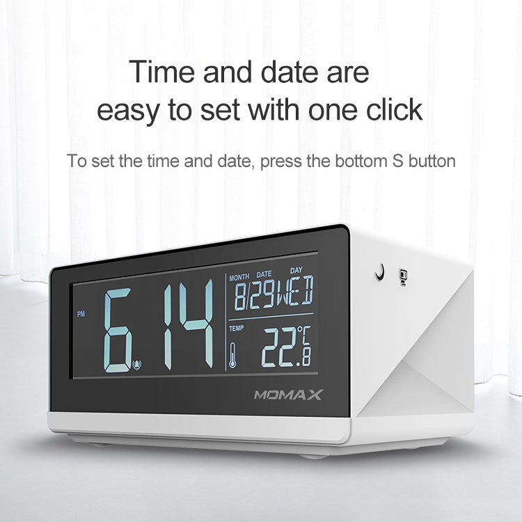 Momax MOMAX 10W QI-Standard-Drei-Modi Fast Lading Wireless-Ladegerät Multifunktions-LCD-Wecker für iPhone / Android Elektroniktrade Switzerland