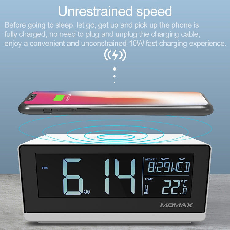 Momax MOMAX 10W QI-Standard-Drei-Modi Fast Lading Wireless-Ladegerät Multifunktions-LCD-Wecker für iPhone / Android Elektroniktrade Switzerland