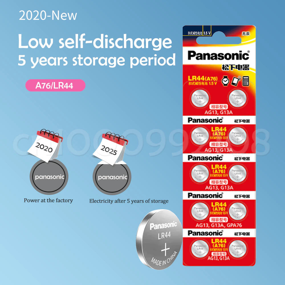 Panasonic Panasonic LR44 LR 44 A76 AG13 1,5 V Knopfzelle 10er Set oder einzeln. Elektroniktrade Switzerland