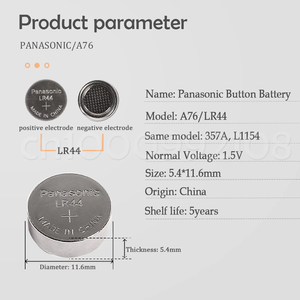 Panasonic Panasonic LR44 LR 44 A76 AG13 1,5 V Knopfzelle 10er Set oder einzeln. Elektroniktrade Switzerland