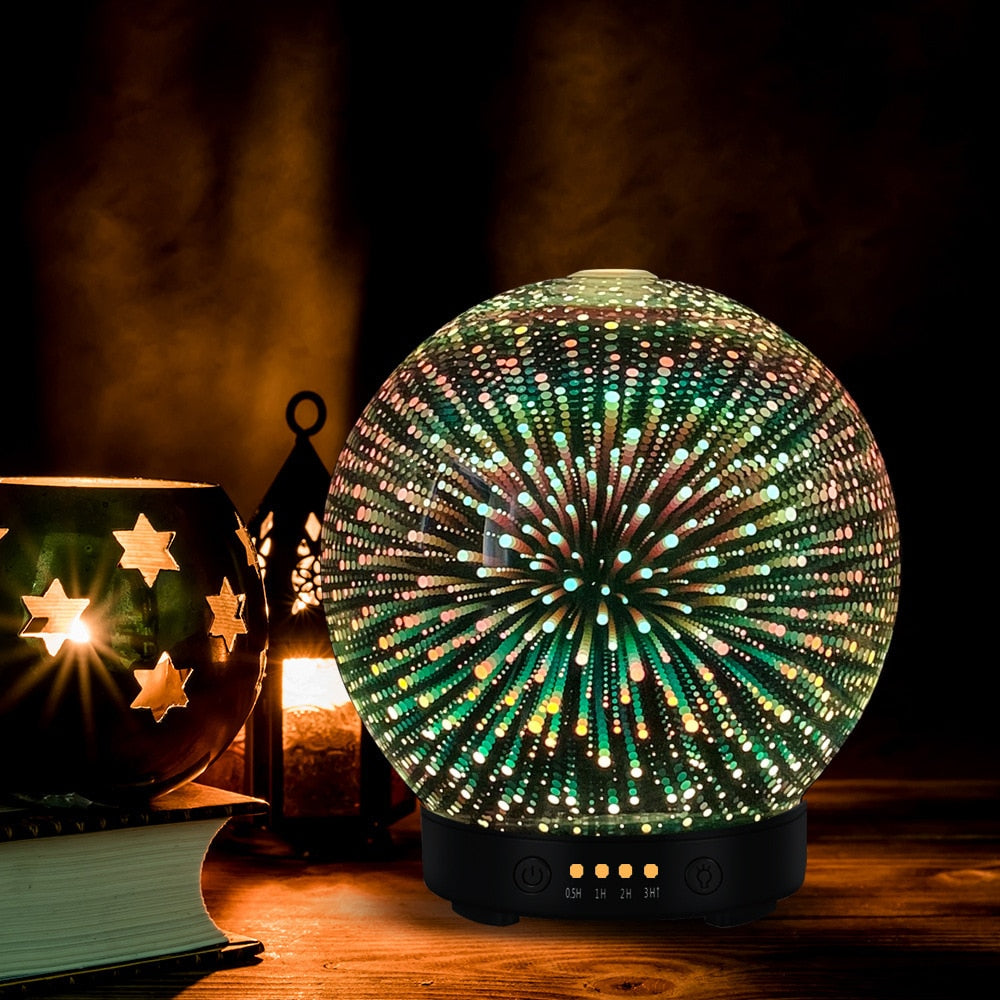 3D Aroma Glas Diffuser 100ml mit 7 Led Farben Lichter