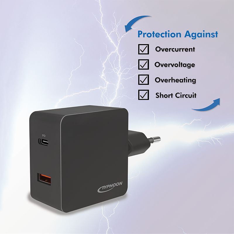Typhoon Netzteil Adapter, 1x USB-C PD Port & 1x USB-A QC Port, 18W elektroniktrade Switzerland
