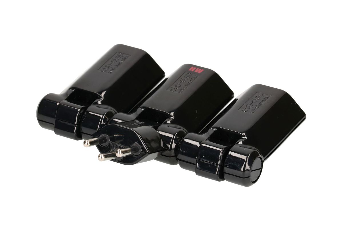Abzweigstecker 3xT13, schwarz - ohne Leuchtschalter, 180° einzeln klappbar