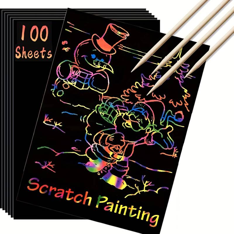 100-teiliges Magisches Rubbel-Bastelset, Regenbogen-Kratzzauber-Zeichnungsset