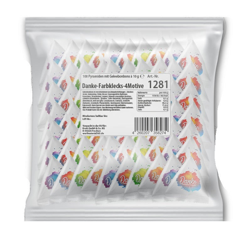 100 x Pyramide Danke Farbkleks mit Jelly Beans 10g