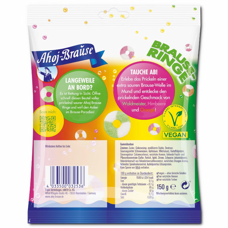 Frigeo Ahoj-Brause Brause-Ringe, saurer Schaumzucker, 150g Beutel