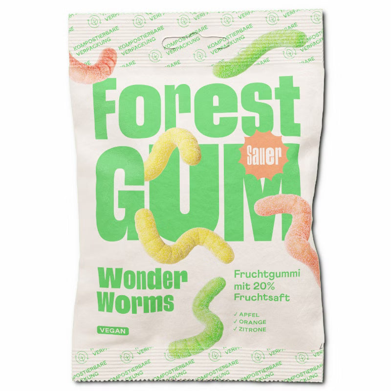 Forest Gum Wonder Worms, Fruchtgummi, 100g Beutel