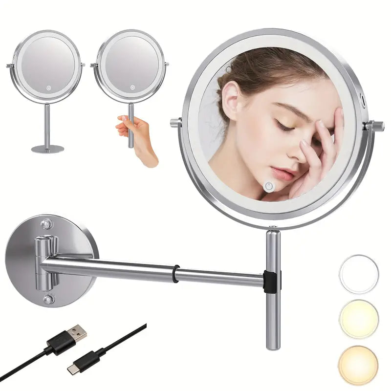LED-Make-Up-Kosmetikspiegel - 10 Fach vergrösserung Kalt/Warmweiss, Ausziehbar