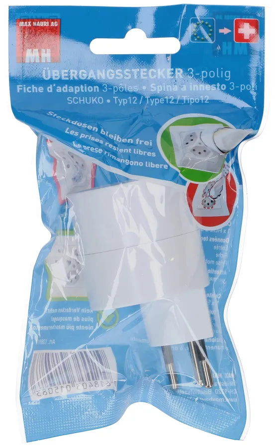 Reiseadapter asymmetrisch Stecker: Typ 12 / Kupplung: Schuko - Schweiz